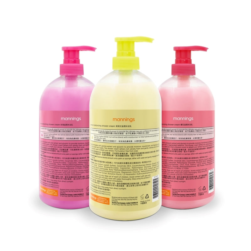 Mannings Rose + Jasmine + Cherry Blossom Moisturising Shower Cream Pack 1000ml x 3pcs