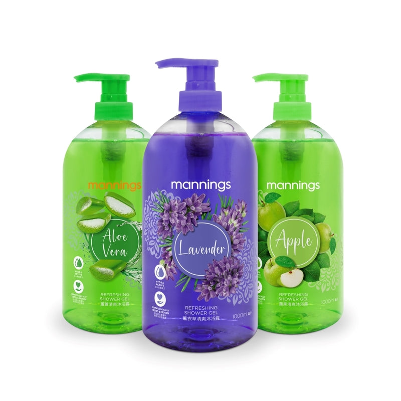 Mannings Aloe Vera + Lavender + Apple Refreshing Body Wash Pack 1000ml x 3pcs