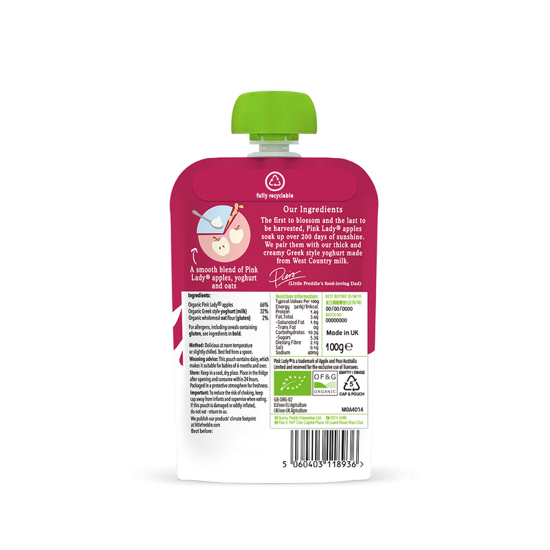 Little Freddie Organic Creamy Pink Lady Apple Greek Style Yoghurt 100g