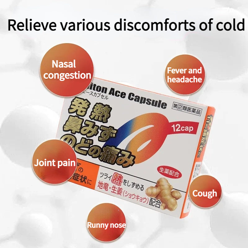 Japan Mimiton ginger cold medicine 12 pcs for adults to relieve fever, headache, cough, nasal congestion, joint pain and muscle pain