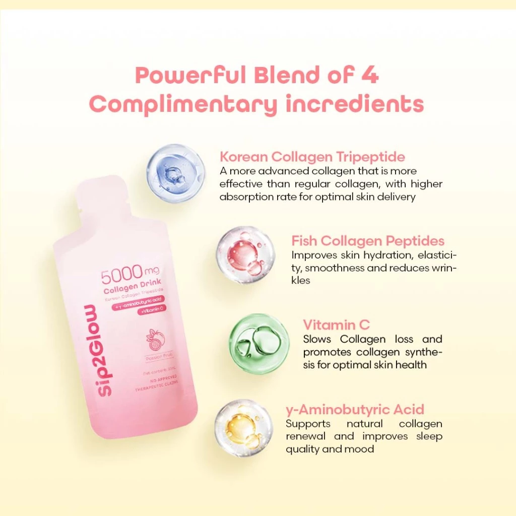 Sip2Glow Advanced Collagen Drink with Korean Collagen Tripeptide 1 box 7 bags
