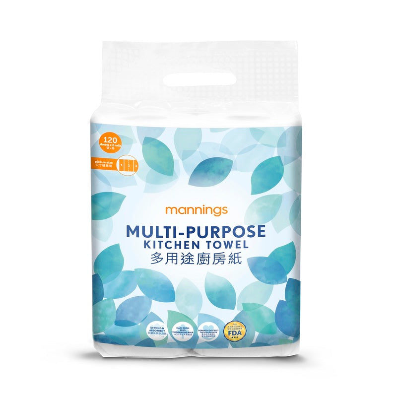 Mannings Multi-purpose Kitchen Towel 120 Sheets x 2 Rolls