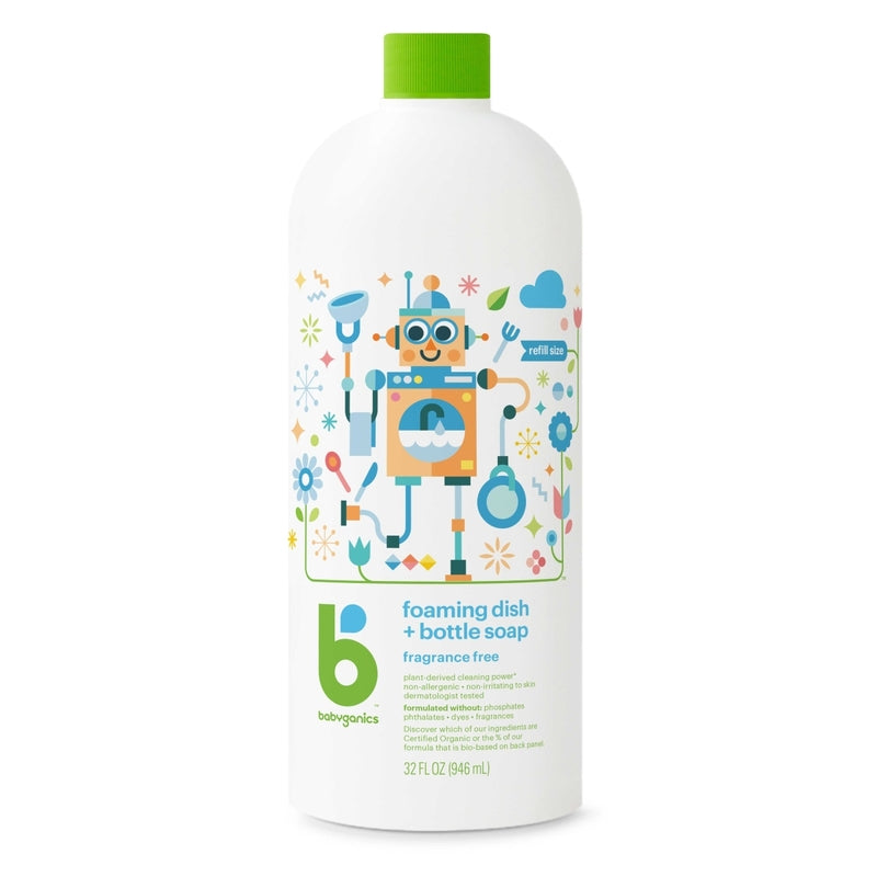 Babyganics foaming dish + bottle soap (Fragrance Free) Refill 946ml