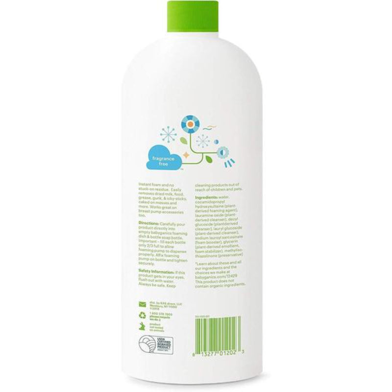 Babyganics foaming dish + bottle soap (Fragrance Free) Refill 946ml