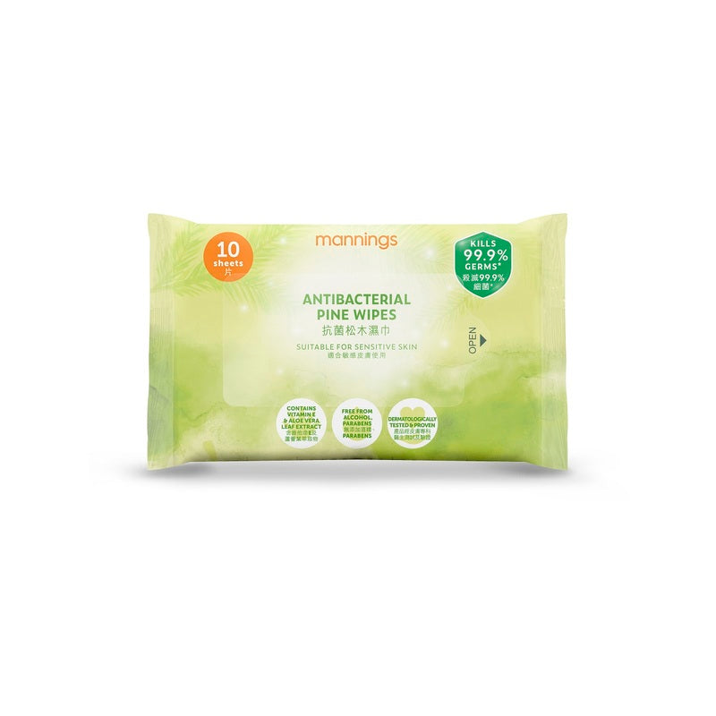 Mannings Antibacterial Pine Wipes 10pcs