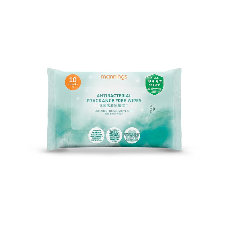 Mannings Antibacterial Fragrance Free Wipes 10pcs