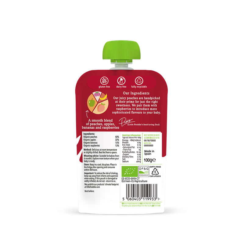 Little Freddie Organic Vibrant Peaches&Raspberries 100g