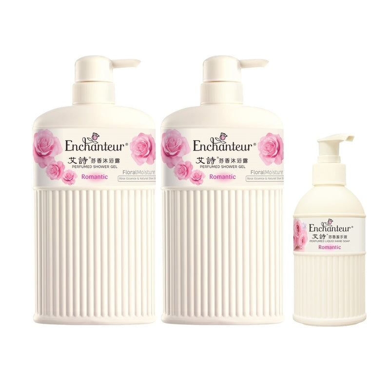 Enchanteur Perfumed Shower Gel (Romantic) 650ml x 2 Bottles + Hand Soap 225ml