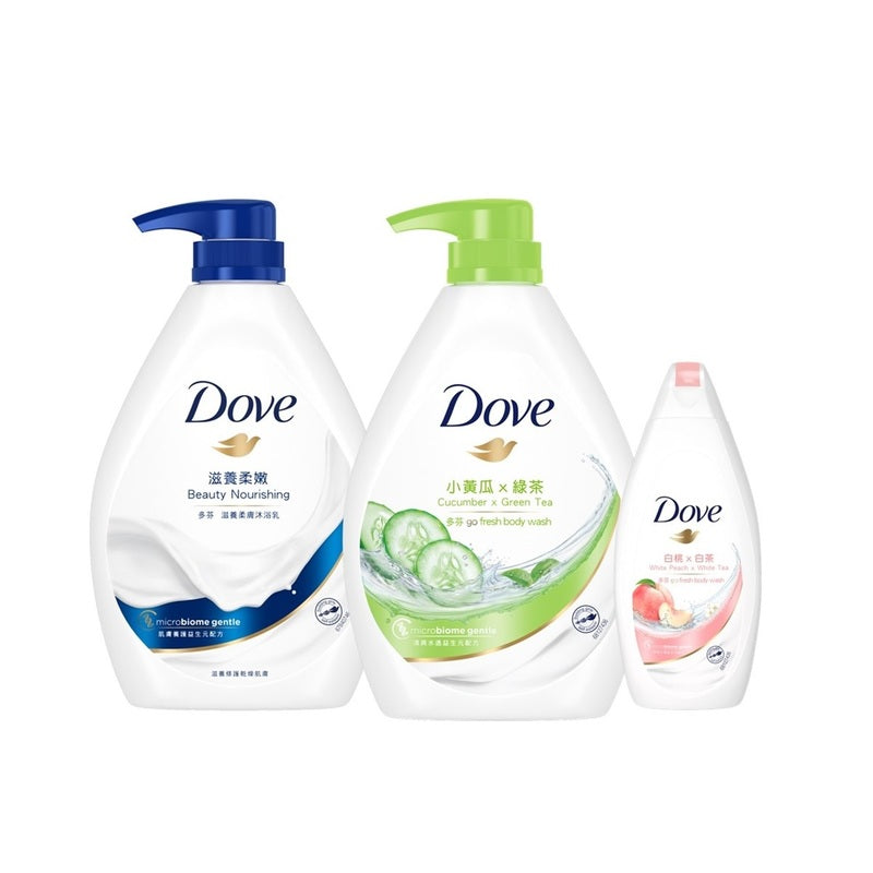 Dove Go Fresh Aqua Body Wash 1000g + Beauty Nourishing Body Wash 1000g + Freebie (Random delivery)