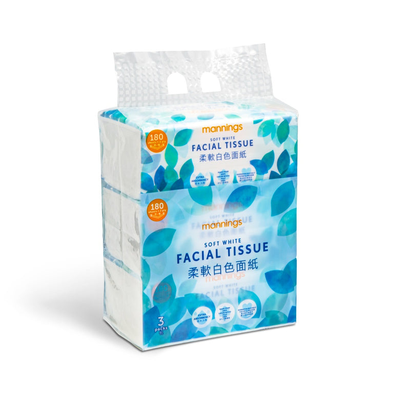 Mannings Soft Pack Tissue - Leaves 180 Sheets x 3 Packs