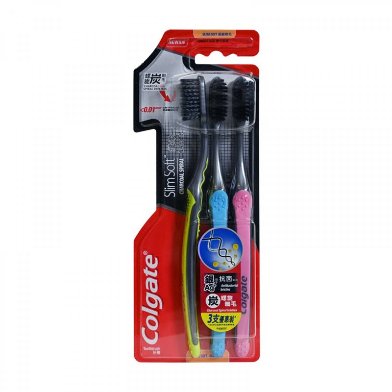 Colgate Slimsoft Charcoal Spiral Toothbrush 3pcs