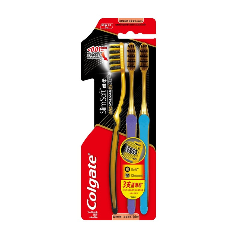 Colgate Slimsoft Charcoal Gold Toothbrush 3pcs