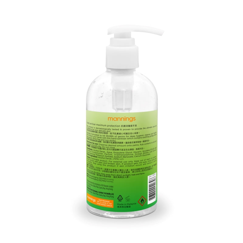 Mannings Maximum Protection Hand Sanitiser 250ml