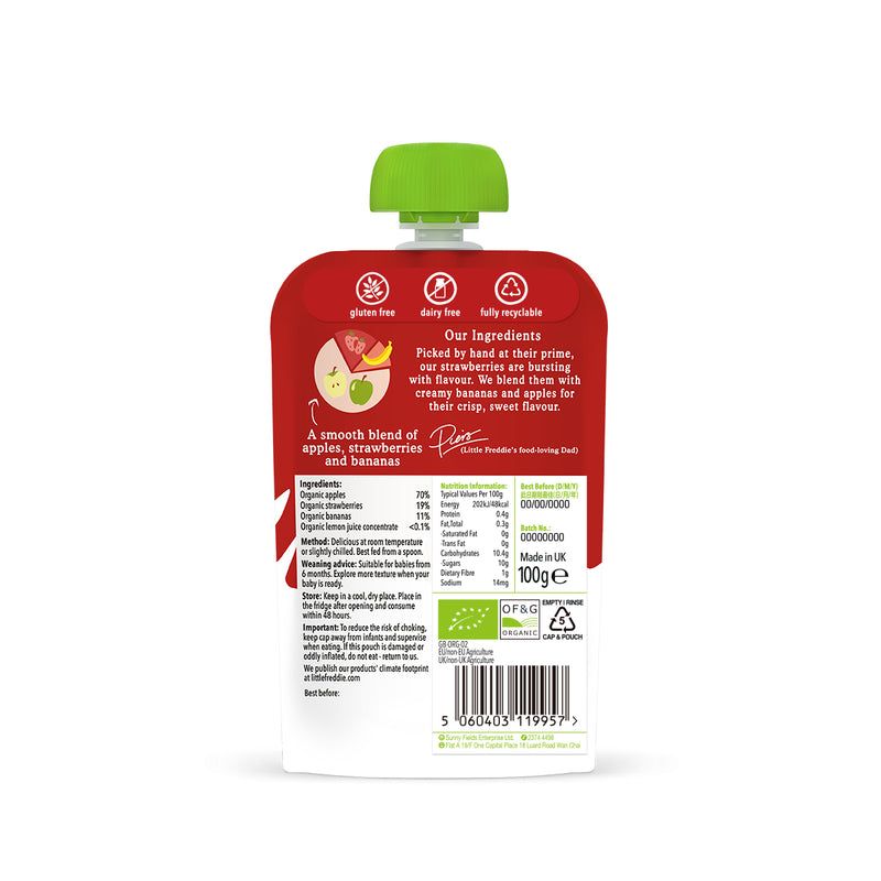 Little Freddie Organic Fragrant Strawberries, Bananas&Apples 100g