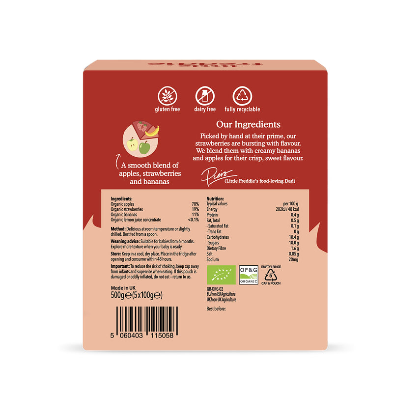Little Freddie Organic Fragrant Strawberries, Bananas&Apples (Multipack) 100g x 5