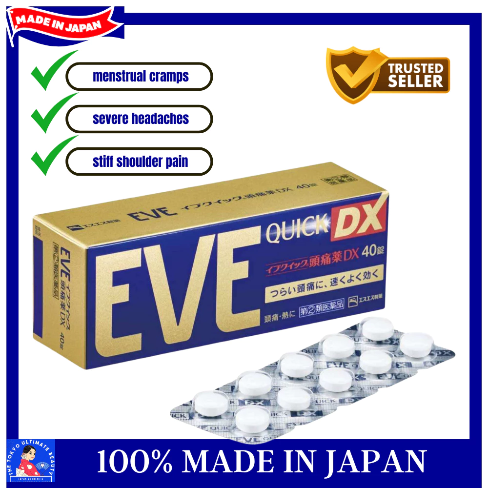 Japan EVE painkillers include ibuprofen, dysmenorrhea, toothache, headache, menstrual pain relievers, and adult antipyretics